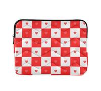Laptop Sleeve Case Concise Sleeve for Laptops 13 Inch 14 Inch Buffalo Plaid Check Red White Heart Case with Zipper Work Journey