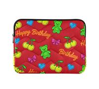 Laptop Sleeve Case Polyester Sleeve for Laptop 13 Inch 14 Inch Happy Birthday Red Bow Cherry Tablet Briefcase Carrying Bag Travel Business