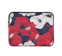 Laptop Sleeve Case Polyester Sleeve for Laptops 13 Inch 14 Inch Red and White Hibiscus Flowers Computer Case with Zipper