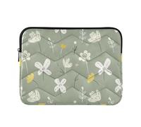 Laptop Sleeve Case Soft Laptop Bag with Zipper 13 Inch 14 Inch Flower Doodles Sage Green Notebook Computer Pocket
