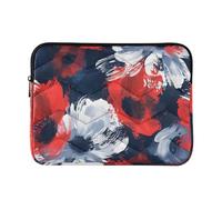Laptop Sleeve Case Waterproof Laptop Zipper Case 13 Inch 14 Inch Red White Flowers Brush Strokes Carrying Bag with Zipper