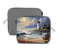 Laptop Sleeve Case Waterproof Shock Resistant Notebook Protective Bag Lightweight Sea Lighthouse Sandbeach Travel Carrying Case Compatible 13-14 Inch Laptop