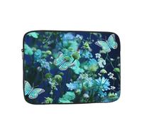 Laptop Sleeve Laptop Case Bag Shockproof Computer Carrying Bag Green Butterfly and Blue Flowers Briefcase Handbags 17 inch