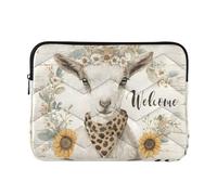 Laptop Sleeve Laptop Cover Computer Carrying Case Case Notebook Bag Briefcase Cushion Protective L This Is A Circular Watercolor Sign A Goat Wearing A Daisy Corolla and The Text Is Welcome