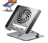 Laptop Stand - Adjustable Computer Riser, 360° Rotating Base, Ergonomic Folding Mount, Ventilated Fan, Carbon Steel Holder for Tablet Printer, Bed, Couch, Desk, Re