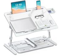 Laptop Stand for Bed, Potuopy Leather Adjustable Height Angle X-Large Bed Desk, Foldable Laptop Bed Table for Working Reading Eating on Bed Sofa Floor (Marble, 60 * 40cm)