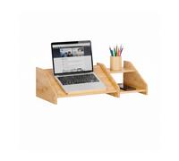 Relaxdays laptop stand, 2 shelves, HxWxD: 17.5 x 61 x 25.5 cm, bamboo, office & home, notebook stand, natural
