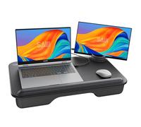 laptop stand, SAIJI large leather desktop laptop tray, with phone holder, wrist rest, lapdesk for max. 17'' notebook, 6.7''h phone, 12.9'' tablet, 54 * 33cm