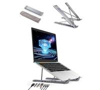 Laptop Stand with Docking Station, 8 in 1 USB C Hub Computer Stand with 4K HDMI, 5Gbps Data Transfer, Foldable Adjustable Laptop Riser with USB Ports for Desk, Travel, Home Office