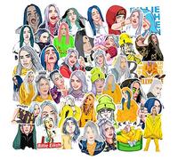 Laptop Stickers of Singer Billie Eilish, 53pcs Waterproof Vinyl Decals for Hydro Flask Guitar Notebook Luggage Travel Case Motorcycle Bumper Bike Pop Music Super Star Graffiti Sticker Patches for Fans