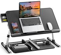 Laptop Bed Table, SAIJI 100% Eco-friendly wooden planks, Laptop Stand with Drawer, Folding Legs, 40kg Load, Angle Height Adjustable, Reading, Eating on Bed, Sofa, Laptop Lap Desk (Black 23.6*12.6in)