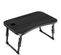 Laptop Table Height Adjustable, Foldable Bed Desk with Cup Holder & Phone Slot, Portable Lap Tray for Working, Eating, and Reading, 60 x 40 x 25-31 cm(Black)