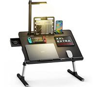 Laptop Table, Lapdesk, SAIJI Bed Desk with 3 Modes LED Light, Height Adjustable, with Book Stand, Drawer, Tablet Slot, For Read, Study, Work, Drawing, Breakfast (Black 23.6 * 17.7'')