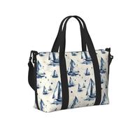 Laptop Tote Bag for Women Work - Blue Sailboat Print Weekender Overnight Bags for Women Travel, Gym Duffle Bag for Men, Personal Item Crossbody Travel Bags for Men Carry On