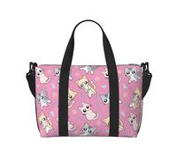 Laptop Tote Bag for Women Work - Cute cartoon colorful cat rose red Overnight Weekender Bags for Women Travel, Gym Bag for Women Men, Personal Item Crossbody Travel Bags for Women Men Carry On