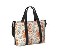Laptop Tote Bag for Women Work - Orange Seahorse Pattern Print Weekender Overnight Bags for Women Travel, Gym Duffle Bag for Men, Personal Item Crossbody Travel Bags for Men Carry On