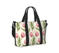 Laptop Tote Bag for Women Work - Pink Tulips Print Weekender Overnight Bags for Women Travel, Gym Duffle Bag for Men, Personal Item Crossbody Travel Bags for Men Carry On
