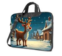 Laptop Travel Backpack A Cheerful Reindeer Stands In A Snowy Village Under A Starry Night Sky Laptop Bag Laptop Bag For Women 14 Laptop Sleeve(29x40cm)