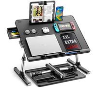 Laptop tray, 60*45cm Table lap for bed, Multi-purpose Premium Lapdesk, Height Angle adjustable, with Book Stand, Drawer, Tablet slot, for Eating, Working, Writing, Gaming, Drawing (Dark Bla
