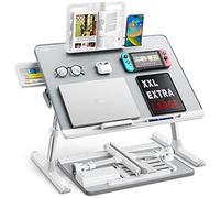 Laptop tray, 60*45cm Table lap for bed, Multi-purpose Premium Lapdesk, Height Angle adjustable, with Book Stand, Drawer, Tablet slot, for Eating, Working, Writing, Gaming, Drawing (Light Gr