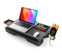 Laptop tray, Laptop Table, SAIJI Anti-Slip Leather Lap Desk, 54 * 33cm Large Lap Tray, with Drawer, Soft Wrist Rest, Phone Holder, Comfort Cushion, Fits up to 17 inch