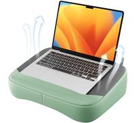 Laptop Tray, SAIJI Dual use Laptop Stand,Back Cushion, Pressure free for Legs, Comfortable feel Leather, Breathable mesh, Up To 15.6", For Bed, Sofa, Home, Office (Green)