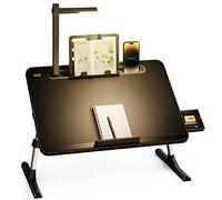 laptop tray, SAIJI Table with LED Light, Height Angle adjustable, with Book Stand, Drawer, Laptop Stopper, Tablet Stand, Extra Leg Room for Sofa Couch Floor, Black