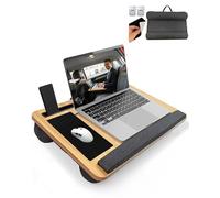 Laptop Tray with Pillow Cushion, 55x34cm Engineered Wood Lapdesk for Bed Sofa with Handle and Self-Adhesive Mousepad, Fits up to 17.3” laptop, with Mini Metal Device Stand - Light Brown