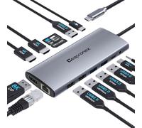 Laptop USB C Docking Station Dual Monitor 14 in 1 Triple Display USB C Hub for MacBook/Dell/HP/Lenovo Dual HDMI 4K, DP 8K, PD Charger, Gigabit Ethernet, 6 USB Ports, SD/TF Card Reader, Mic/Audio