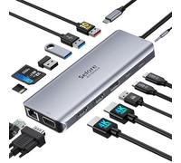Laptop USB C Docking Station Dual Monitor Multiport Adapter Dual HDMI Dock 14 in 1 USB C Hub Triple Display with 2 HDMI VGA Updated 10Gbps USB 3.1 PD 100W Network Audio for HP Surface Asus Dell