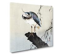 Lapwing on a Tree Stump by Ohara Koson Asian Japanese Canvas Wall Art Print Ready to Hang, Framed Picture for Living Room Bedroom Home Office Décor, 14x14 Inch (35x35 cm)