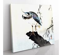 Lapwing on a Tree Stump by Ohara Koson Asian Japanese Canvas Wall Art Print Ready to Hang, Framed Picture for Living Room Bedroom Home Office Décor, 50x50 cm (20x20 Inch)