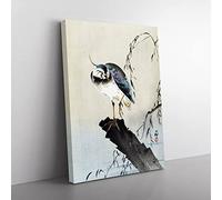 Lapwing On A Tree Stump By Ohara Koson Asian Japanese Canvas Wall Art Print Ready to Hang, Framed Picture for Living Room Bedroom Home Office Décor, 50x35 cm (20x14 Inch)