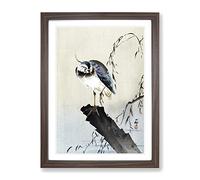 Lapwing On A Tree Stump By Ohara Koson Asian Japanese Framed Print | A2 Walnut Framed Wall Art | Ready to Hang | Asian Floral Picture | Living Room Bedroom Lounge Office