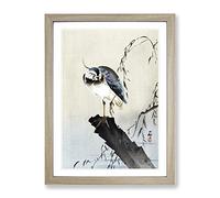 Lapwing On A Tree Stump By Ohara Koson Asian Japanese Framed Wall Art Print, Ready to Hang Picture for Living Room Bedroom Home Office Décor, Oak A4 (34 x 25 cm)
