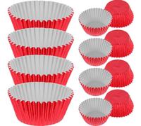 LAPYAPPE 100pcs Disposable Thickened Aluminium Foil Muffin Baking Cups Paper Cases with Bright Colour Curved Stripes Design for Home Party and Birthday Cake Liners