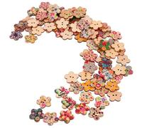 LAPYAPPE 100pcs DIY Wood Buttons Flower Printed Buttons Wooden Craft Adorable Pattern Assorted Color for Handmade Project