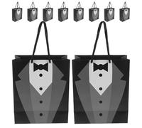 LAPYAPPE 10pcs Black Tuxedo Paper Bags with Real Bow Tie Buttons Handles for Fathers Birthday Anniversary Wedding Bachelor Party Favors and Present Wrapping