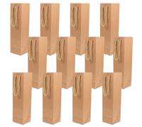 LAPYAPPE 12 Pcs Kraft Paper Wine Bottle Gift Bag with Portable Handles, Single Red Wine Tote Bag, Square-bottom Design, Convenient Packaging, for Christmas Decorating and Gift Giving