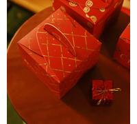 LAPYAPPE 12pcs Christmas Party Favor Boxes with Handle Red Paper Candy and Small Packaging Boxes for Festival Parties and Themed Wrapping