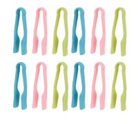 LAPYAPPE 12pcs Mini Serving Tongs, Reusable Plastic Kitchen Utensils with Fine Motor Skills Development, Colourful Small Tongs for Snack Distribution and School Lunches