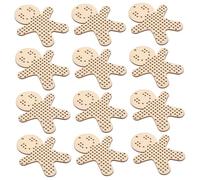 LAPYAPPE 12pcs Unfinished Wooden Gingerbread Men Cutouts DIY Embroidery Ornaments for Christmas Tree Decorations Natural Wood Craft Mesh for Beginners