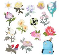 LAPYAPPE 14pcs Iron on Clothes Patches Flower Patches Embroidered Appliques Fabric Material Designs Assorted Color Sew and Iron-on Features for Clothing and Jeans Casual Weekend Outfit