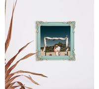 LAPYAPPE 2Pcs Mini Vintage Resin Photo Frames 11Cm Diameter Light Green Small Picture Frames Retro Embossed Baroque Style Table Display for Jewelry and Photo Decor