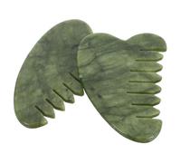 LAPYAPPE 2pcs Natural Jade Scalp Massage Comb Multi Functional Guasha for Face and Hair Ergonomic Green Jade Scraping Board for Meridian Massage and Skin Exfoliation