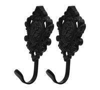 LAPYAPPE 2pcs Zinc Alloy Curtain Wall Hooks with Rose Flower Pattern, Classical European Style Curtain Holdbacks for Hanging Cloth and Bags, Elegant Window Treatment Accessories in Black