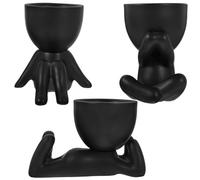 LAPYAPPE 3pcs Ceramic Succulent Plant Pots with Unique Artistic Design in Black, Small Bonsai Flower Pots Built to Last, for Ferns and Plants to Bring A Little Bit of The Outdoors