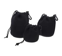 LAPYAPPE 3Pcs Drawstring Camera Lens Bags Neoprene Lens Protector Pouch for DSLR Moisture Dirt Resistant Hand Strap Travel Friendly for Outdoor Photography