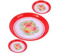 LAPYAPPE 3pcs Enamel Decorative Serving Trays with Traditional Design and Delicate Flower Pattern, Sturdy Retro Snack Platters for Fruits and Baked Goods, for Everyday Home and Gatherings