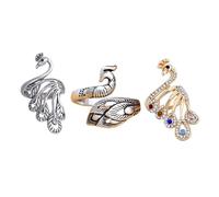 LAPYAPPE 3Pcs Ethnic Style Peacock Finger Rings Adjustable Crochet Rings for Knitting Yarn Guide Crafting Accessories Vintage Open Loop Design for Women Party Daily Use